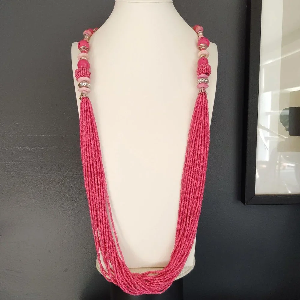Vintage seed bead, silver and bead necklace